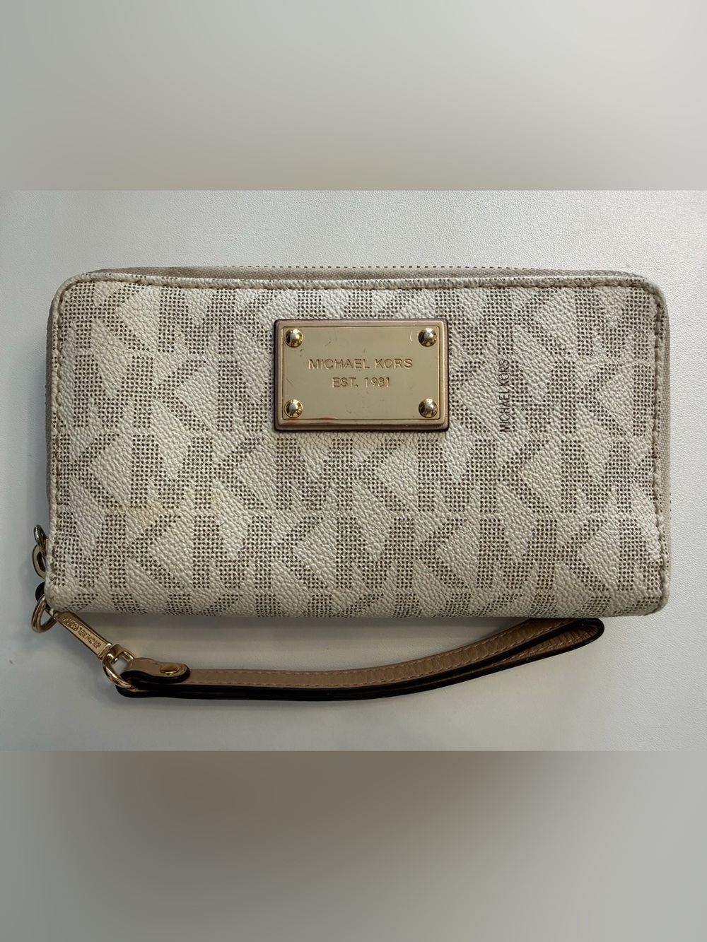 Michael Kors Cream Logo Crossbody with Gold Plaque
